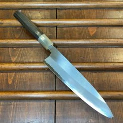 Hitohira Togashi 210mm Gyuto Stainless Clad Aogami 1 Macasser Ebony Blonde Colored Horn