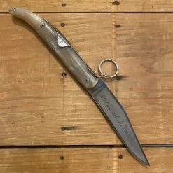 Au Sabot 12cm Corsican Navaja Ring Pull Stainless Pocket Knife Horn W Brass Crest