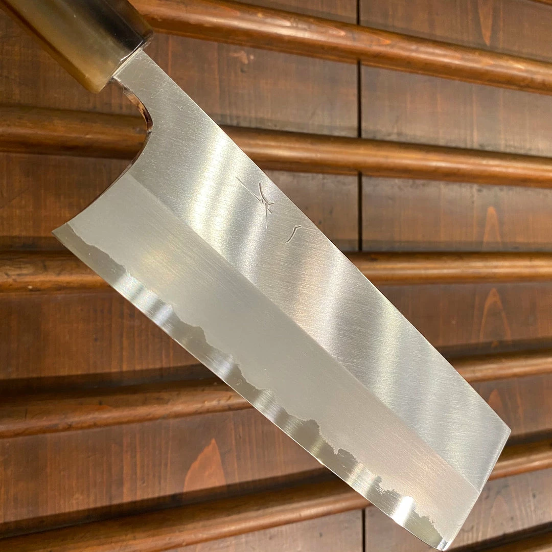 Hitohira Togashi 180mm Nakiri Stainless Clad Shirogami 1 Taihei Ebony Handle