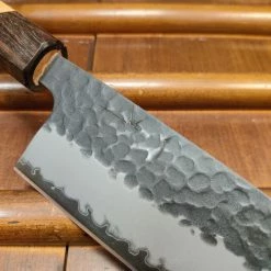 Hitohira Futana SB 170mm Santoku Aogami Super Kurouchi Tsuchime Cherry Wood