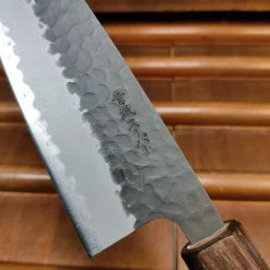 Hitohira Futana SB 170mm Santoku Aogami Super Kurouchi Tsuchime Cherry Wood