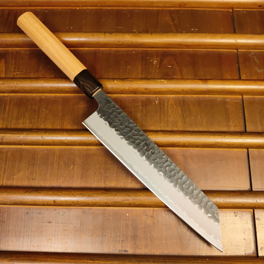 Hitohira Futana SB 210mm Kiritsuke Gyuto Aogami Super Kurouchi Tsuchime Cherry Wood
