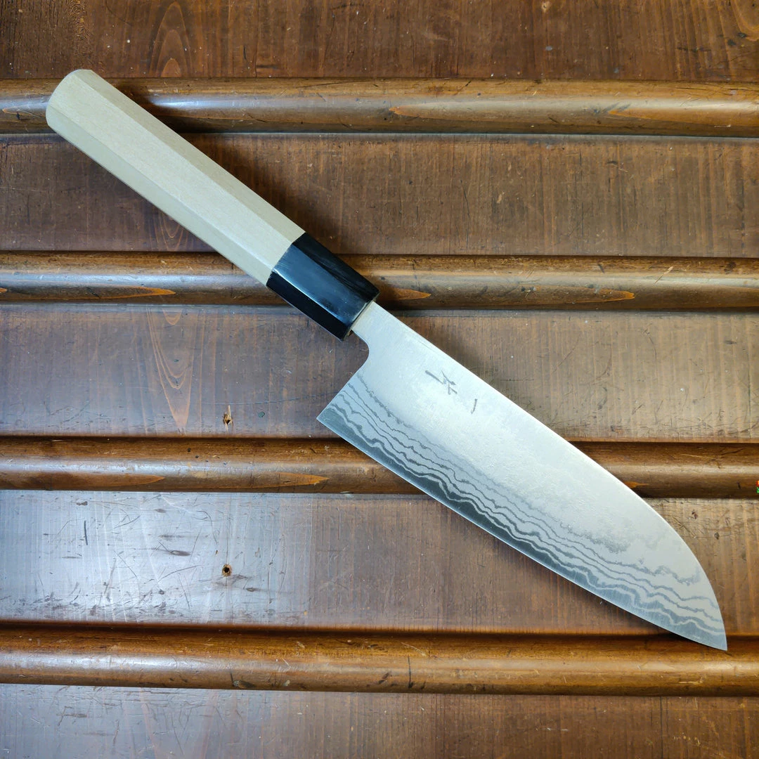 Hitohira GR 165mm Santoku Iron Clad Aogami 2 Damascus Ho Wood