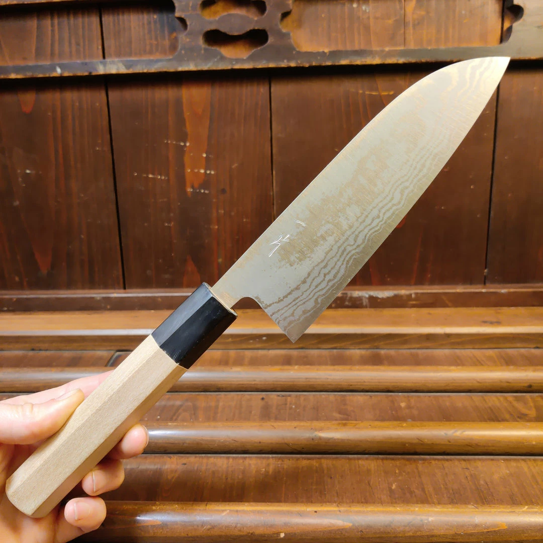 Hitohira GR 165mm Santoku Iron Clad Aogami 2 Damascus Ho Wood