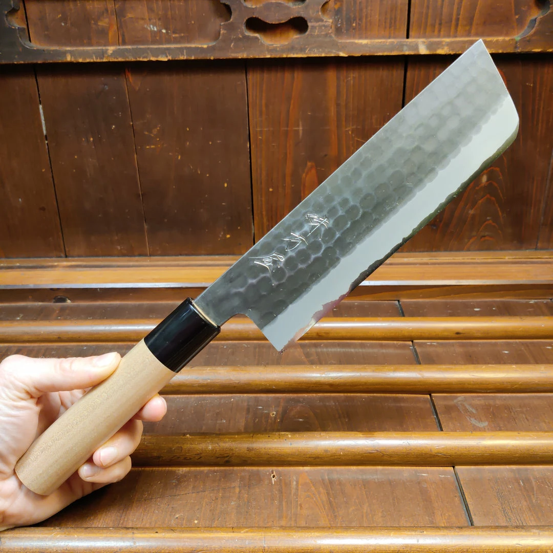 Hitohira Ajikataya Hinode 180mm Nakiri Iron Clad Shirogami 2 Tsuchime Ho Wood