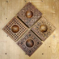 44HandMadeTurkey/Duxud Business 4 Piece Set Of Hand-carved Square Geometric Pattern 7x7cm Ravioli Boards