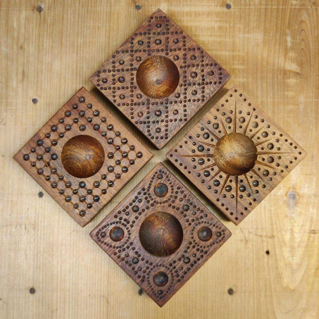 44HandMadeTurkey/Duxud Business 4 Piece Set Of Hand-carved Square Geometric Pattern 7x7cm Ravioli Boards