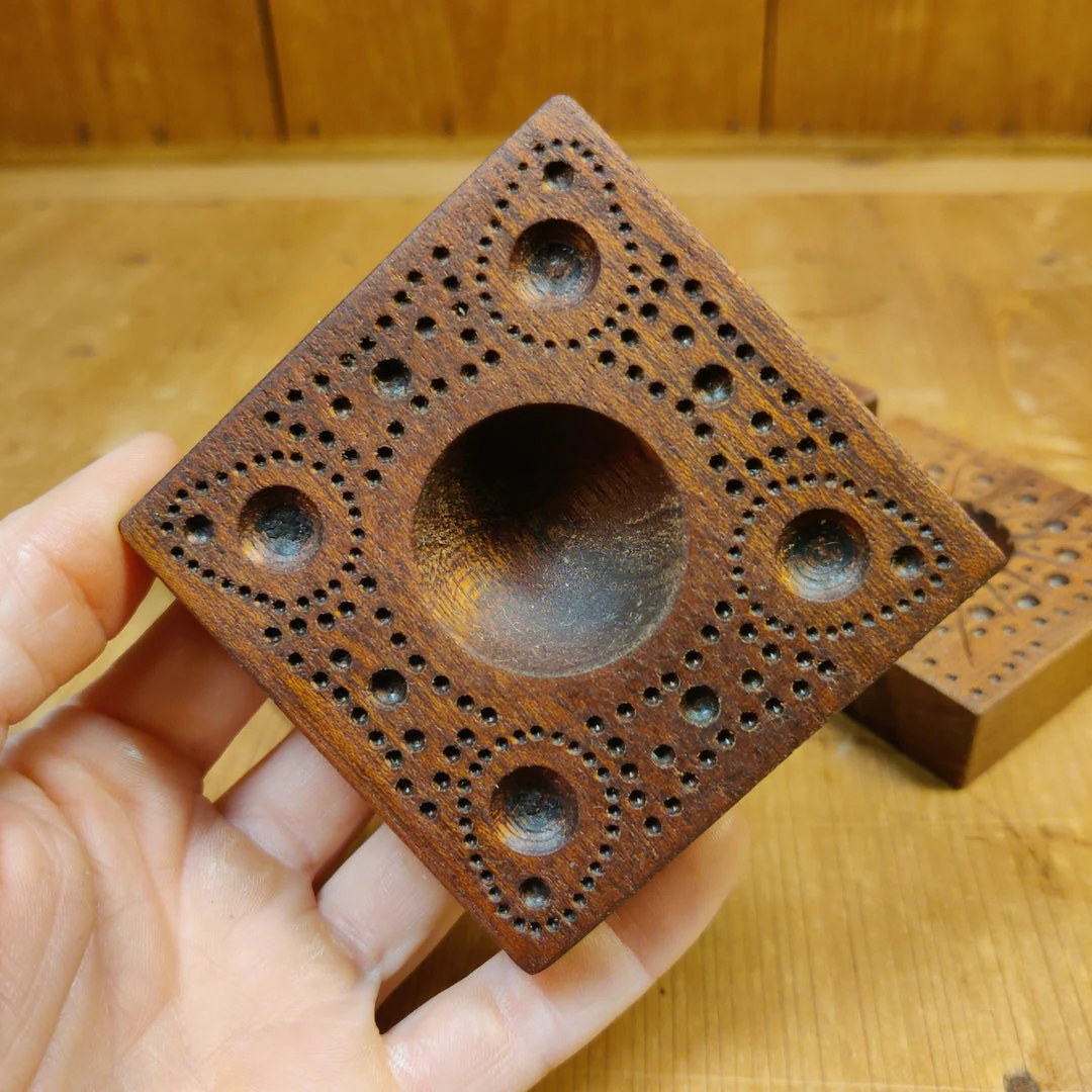 44HandMadeTurkey/Duxud Business 4 Piece Set Of Hand-carved Square Geometric Pattern 7x7cm Ravioli Boards