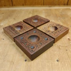 44HandMadeTurkey/Duxud Business 4 Piece Set Of Hand-carved Square Geometric Pattern 7x7cm Ravioli Boards