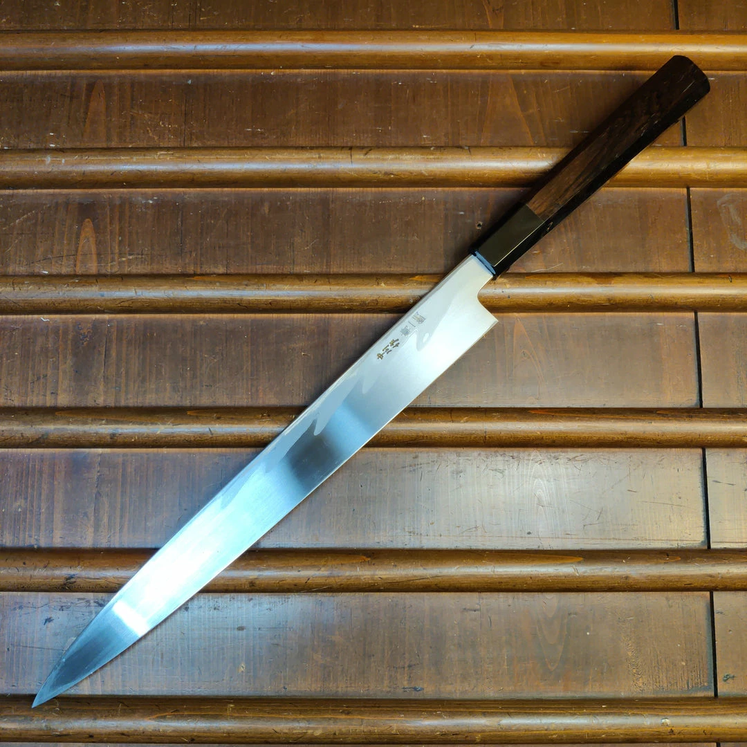 H&K Nakagawa Hatsukokoro 300mm Yanagi Aogami 1 Damascus Ebony White Buffalo Horn