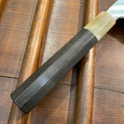Hitohira Togashi 240mm Gyuto Stainless Clad Aogami 1 Ebony Blonde Horn