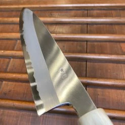 Hitohira Togashi 210mm Gyuto Stainless Clad Aogami 1 Macasser Ebony Blonde Colored Horn