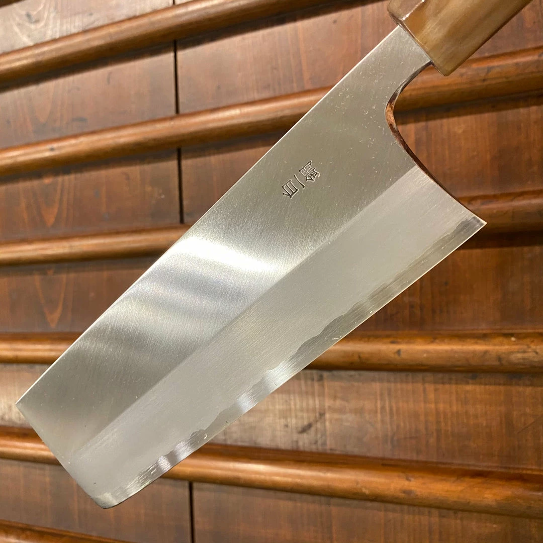 Hitohira Togashi 180mm Nakiri Stainless Clad Shirogami 1 Taihei Ebony Handle