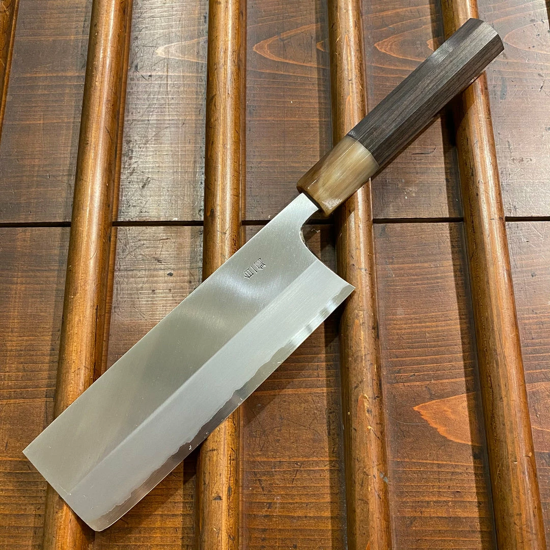 Hitohira Togashi 180mm Nakiri Stainless Clad Shirogami 1 Taihei Ebony Handle