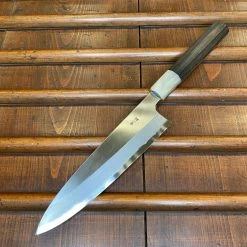 Hitohira Togashi 210mm Gyuto Stainless Clad Aogami 1 Macasser Ebony Blonde Colored Horn