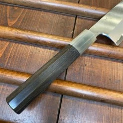 Hitohira Togashi 210mm Gyuto Stainless Clad Aogami 1 Macasser Ebony Blonde Colored Horn