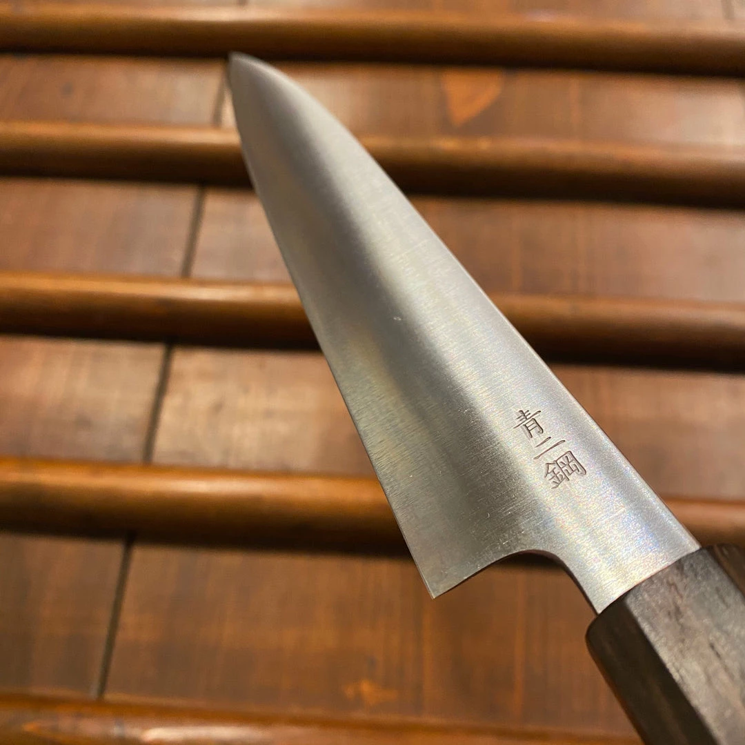 Waiting Room Takada No Hamono 150mm Petty Blue 2 Iron Clad Octagonal Tagayasan & Ebony Handle - On Order