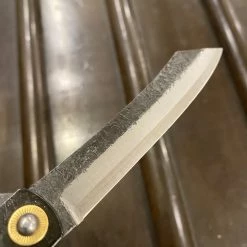 Hitohira Hand Forged XL Higonokami 12cm Folding Knife Aogami 2 Black Brass Handle