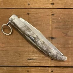 Au Sabot 16.5cm Corsican Navaja Ring Pull Stainless Pocket Knife Horn W Brass Crest