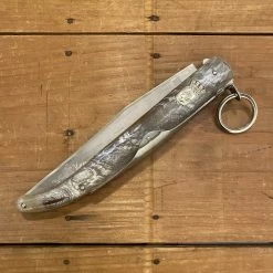 Au Sabot 16.5cm Corsican Navaja Ring Pull Stainless Pocket Knife Horn W Brass Crest