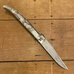Au Sabot 16.5cm Corsican Navaja Ring Pull Stainless Pocket Knife Horn W Brass Crest