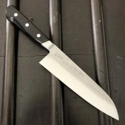 Hitohira Imojiya Kuma 180mm Santoku Aogami 2 Nashiji Tsuchime Western Handle