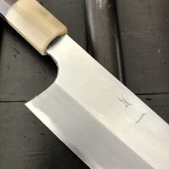 Hitohira Togashi 240mm Gyuto Stainless Clad Aogami 1 Macasser Ebony & Blonde Horn With Saya - On Order Waiting Room