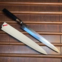 Hitohira Togashi 300mm Yanagi Shirogami 1 Mizu Honyaki Finish Tahei Ebony Horn W/ Saya