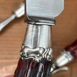 Vintage #2 Landers Frary & Clark Aetna Works Carving Set Carbon Steel Large Sterling Ferrules Stag ~1880's-1910's Used Vintage