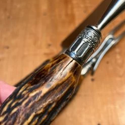Vintage American Carving Set Carbon Steel Sterling Ferrules Stag ~1880's-1920's Used Vintage