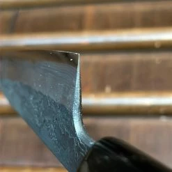 Robert Herder - Windmühlenmesser Tsukasa Hinoura 150mm Petty Shirogami Warikomi Kitaeji Suminagashi Burnt Chestnut Horn