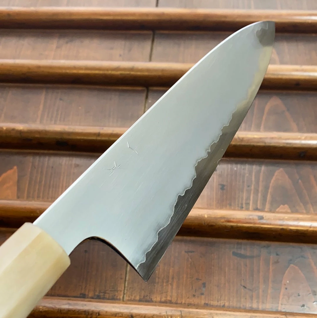 Hitohira Togashi 210mm Gyuto Kasumi Stainless Clad Shirogami 1 Ebony Blonde Handle