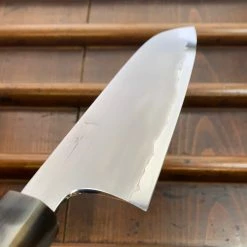 Hitohira Togashi 180mm Santoku Kasumi Stainless Clad Shirogami 1 Ebony Blonde Handle