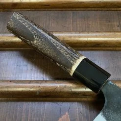 Nakajo Kaji-bei 165mm Santoku Iron Clad Aogami 2 Suminagashi Kurouchi Buffalo Horn Ring