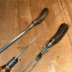 Vintage American Carving Set Carbon Steel Sterling Ferrules Stag ~1880's-1920's Used Vintage