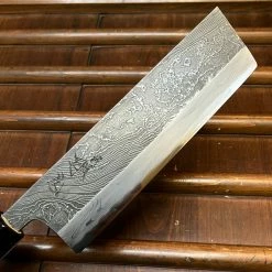 Robert Herder - Windmühlenmesser Tsukasa Hinoura 180mm Nakiri Shirogami Warikomi Unryu Suminagashi Burnt Chestnut Horn