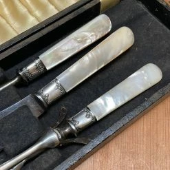 Bernal Cutlery Table | Steak LF&C Universal Carving Set Carbon Steel & Mother Of Pearl In Box Early 20th C 1909-