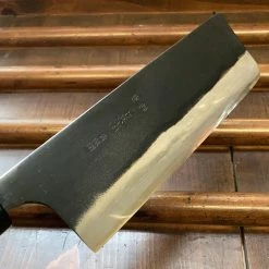 Nakajo Kaji-bei 165mm Nakiri Iron Clad Aogami 2 Suminagashi Kurouchi Buffalo Horn Ring