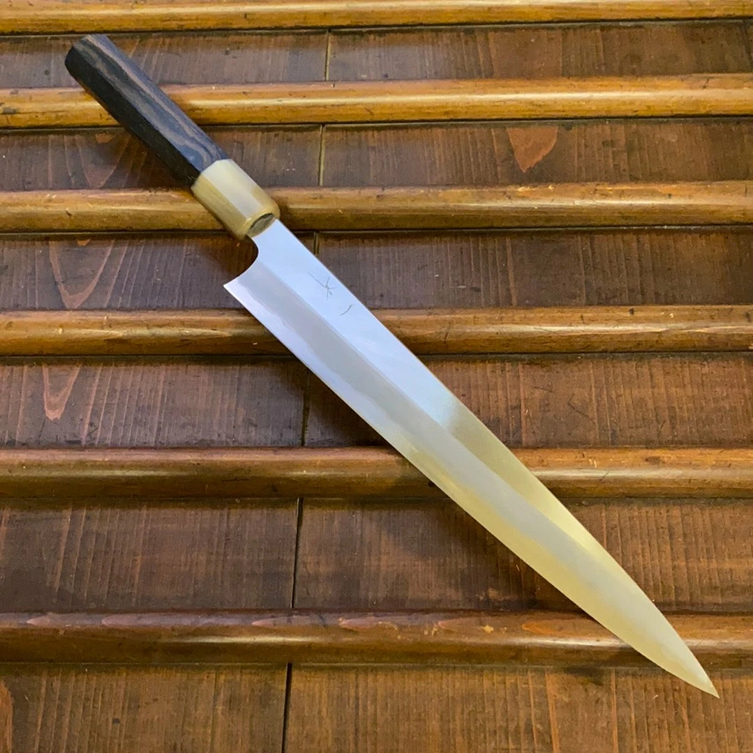 Hitohira Togashi 270mm Sujihiki Stainless Clad Shirogami 1 Ziricote Handle