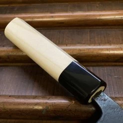 Nakajo Kaji-bei 135mm Santoku Iron Clad Shirogami 2 Kurouchi Buffalo Horn