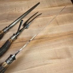 Bernal Cutlery SL&S Sheffield Ltd Cutlers Carving Set Carbon Steel & Stag ~1900-1920