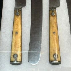 Vintage Antique American Table Knives Cast Pewter & Bone In Shadow Box 1860's-~1900