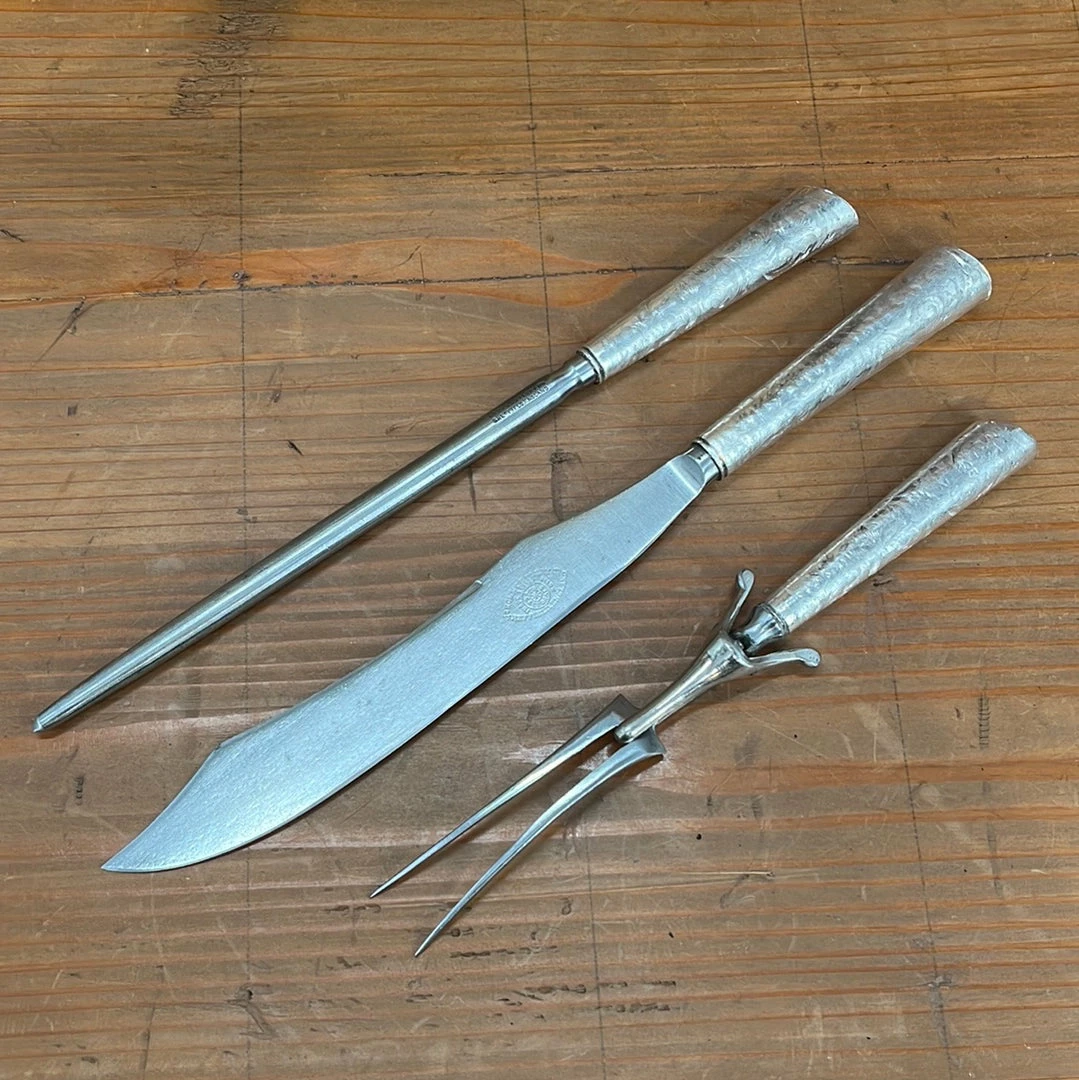 Vintage Crown Cutlery Co Carving Set Carbon Steel Sterling Sheffield Used Vintage