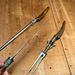 Vintage George Cowen 3 Pc Carving Set Carbon Steel Sheffield Stag Tip ~1890's-1910ish? Used Vintage