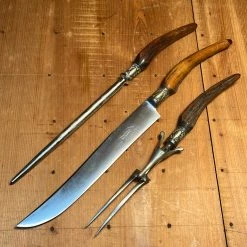 Vintage George Cowen 3 Pc Carving Set Carbon Steel Sheffield Stag Tip ~1890's-1910ish? Used Vintage