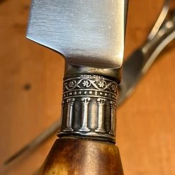 Vintage American Carving Set Carbon Steel Sterling Ferrules Stag ~1880's-1920's Used Vintage