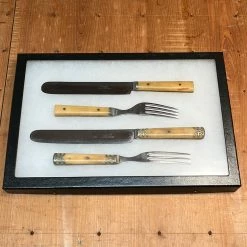 Vintage Antique J Russell Green River Works Table Knives & Forks In Shadow Box 1867-80 & 1920-40