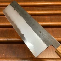 Fukui Hado Sumi 165mm Nakiri Shirogami #2 Kurouchi Finish - Burnt Oak