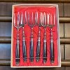 Bernal Cutlery Used Vintage Eichenlaub Sardine Forks Stainelss & Ebony Solingen Germany~1970's In Box