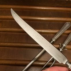 Bernal Cutlery Unmarked 3pc Carving Set Carbon Steel Sterling Handles USA 1890’s-1920’s?